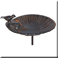 Ceramic Shell Bird Bath Bronze