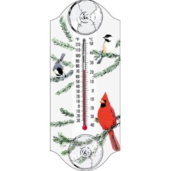 CARDINAL AND CHICKADEE WINDOW THERMOMETER