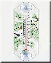 Chickadee Pine Window Thermometer