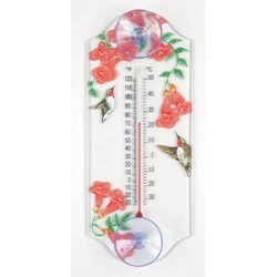 FLORAL HUMMINGBIRD WINDOW THERMOMETER