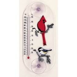 CARDINAL CHICKADEE WINDOW THERMOMETER