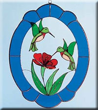 HUMMINGBIRDS BLUE WINDOW ART